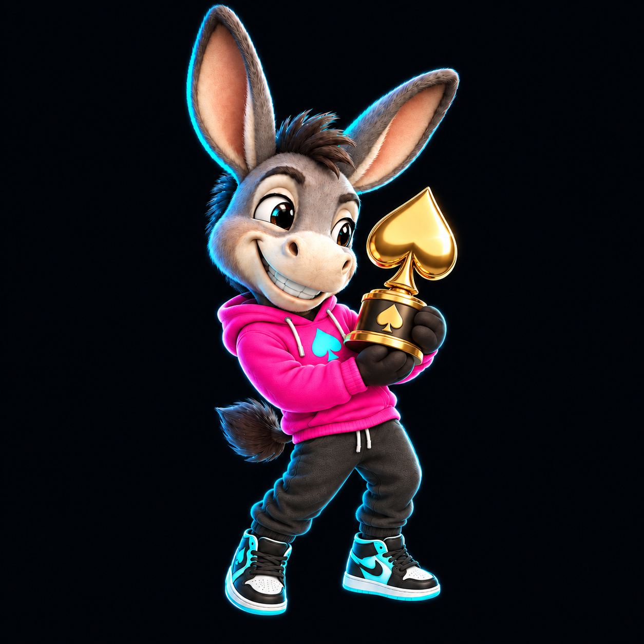 ROP donkey holding a gold spade trophy